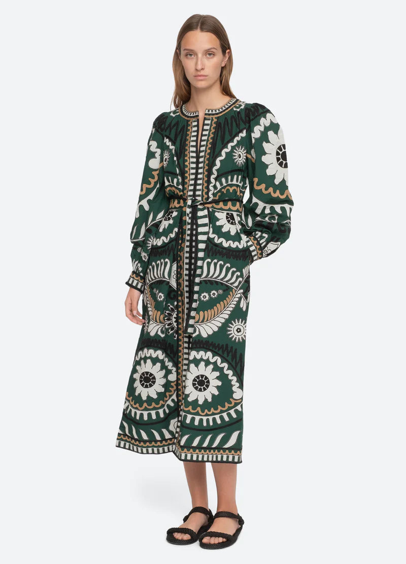 Charlough Print L/Slv Caftan - Green