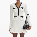 Pearl Trim Knit Mini Dress - White