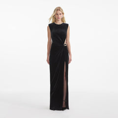 Velvet Embellished Maxi Dress - Black