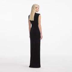Velvet Embellished Maxi Dress - Black