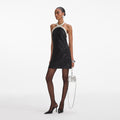 Boucle Pearl Trim Mini Dress - Black