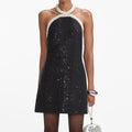Boucle Pearl Trim Mini Dress - Black
