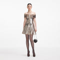 Sequin Off Shoulder Mini Dress - Gold
