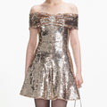 Sequin Off Shoulder Mini Dress - Gold