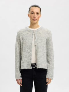 Lulu New Ls Knit Cardigan - Light Grey Melange