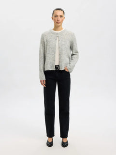 Lulu New Ls Knit Cardigan - Light Grey Melange