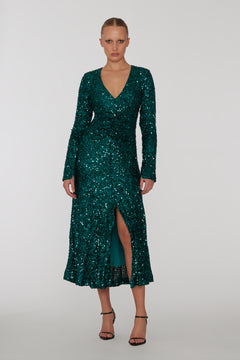 Sequins Midi Slit Dress - Sea Moss