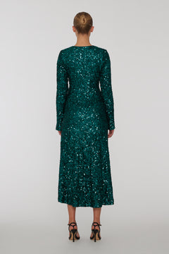 Sequins Midi Slit Dress - Sea Moss