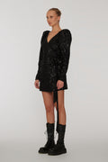 Sequins Mini Wrap Dress - Black