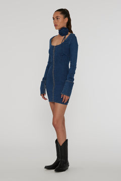 Stretchy Scoop Neck Dress - Orion Blue