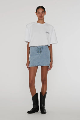 Denim Laced Mini Skirt - Light Blue Denim
