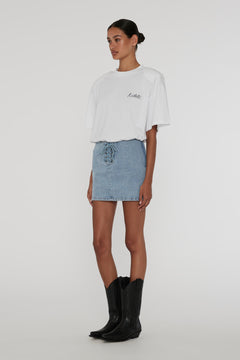 Denim Laced Mini Skirt - Light Blue Denim