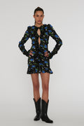 Satin Ruffle Mini Dress - Dot Stemed Rose + Tap Shoe Comb.