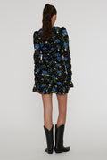 Satin Ruffle Mini Dress - Dot Stemed Rose + Tap Shoe Comb.