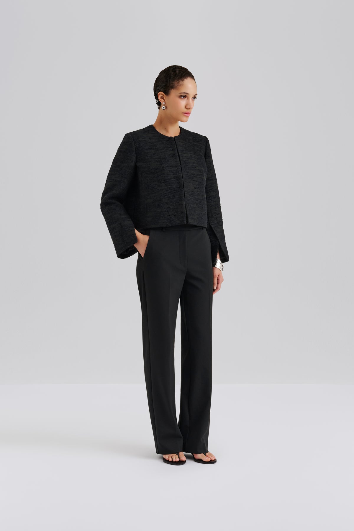 Ruthie Cropped Boucle Blazer - Black