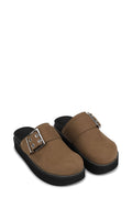 Feminine Buckle Mule Sandal Suede - Chocolate Fondant