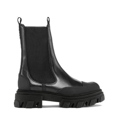 Cleated Mid Chelsea Boot Black Stitch - Black