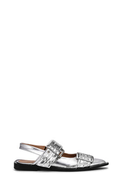 Feminine Buckle Ballerina - Metallic Silver