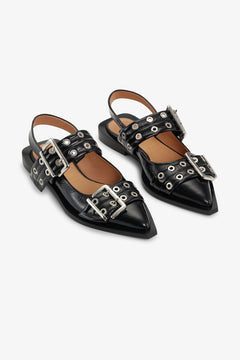 Feminine Buckle Ballerina Naplack - Black