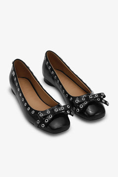 Eyelets Bow Ballerina Naplack - Black