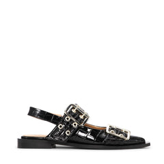 Feminine Buckle Ballerina Patent Croco - Black