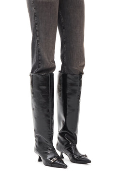 Eyelets Slouchy High Shaft Boot Naplack - Black
