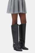 High Shaft Embroidered Western Boot - Black
