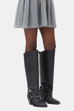 High Shaft Embroidered Western Boot - Black