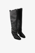 High Shaft Embroidered Western Boot - Black