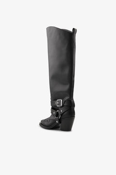 High Shaft Embroidered Western Boot - Black
