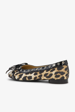 Eyelets Bow Ballerina Satin Print - Leopard Print