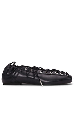 Eyelets Lace Up Ballerina Crinkle Oleatex - Black