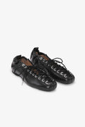 Eyelets Lace Up Ballerina Crinkle Oleatex - Black