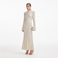 Square Rhinestone Fishnet Midi Dress - Cream