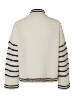Sia Ras Stripe LS Knit Cardigan EX - Birch/Dark Sapphire