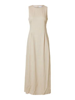 Sarah Sl Long Linen Dress B - Sandshell