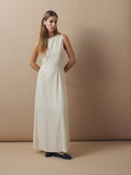 Sarah Sl Long Linen Dress B - Sandshell