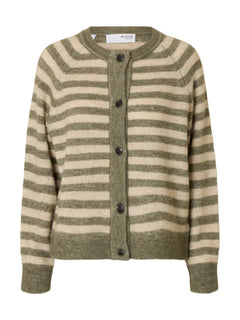 Lulu Ls Knit Short Stripe Cardigan - Vetiver Birch