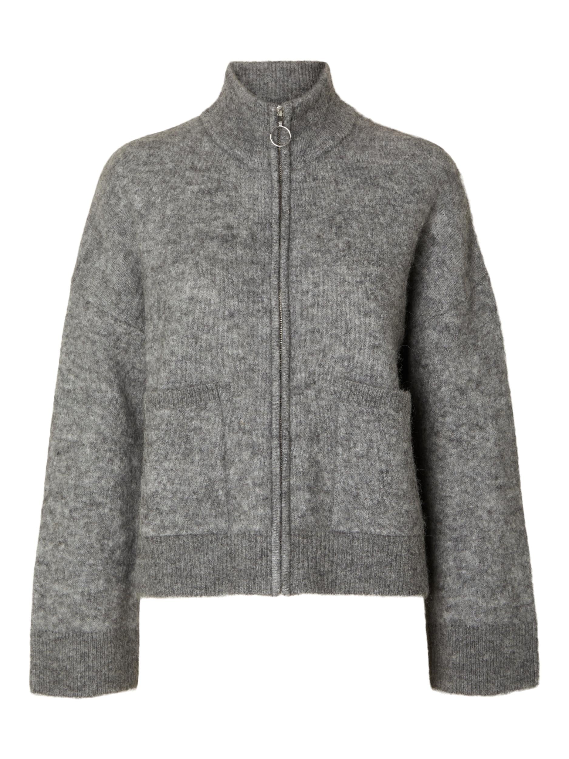 Selected Femme - Gensere - Sia Ls Knit Zipper Cardigan - Medium Grey ...