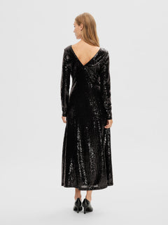 Alaia LS Midi Sequins Dress - Black