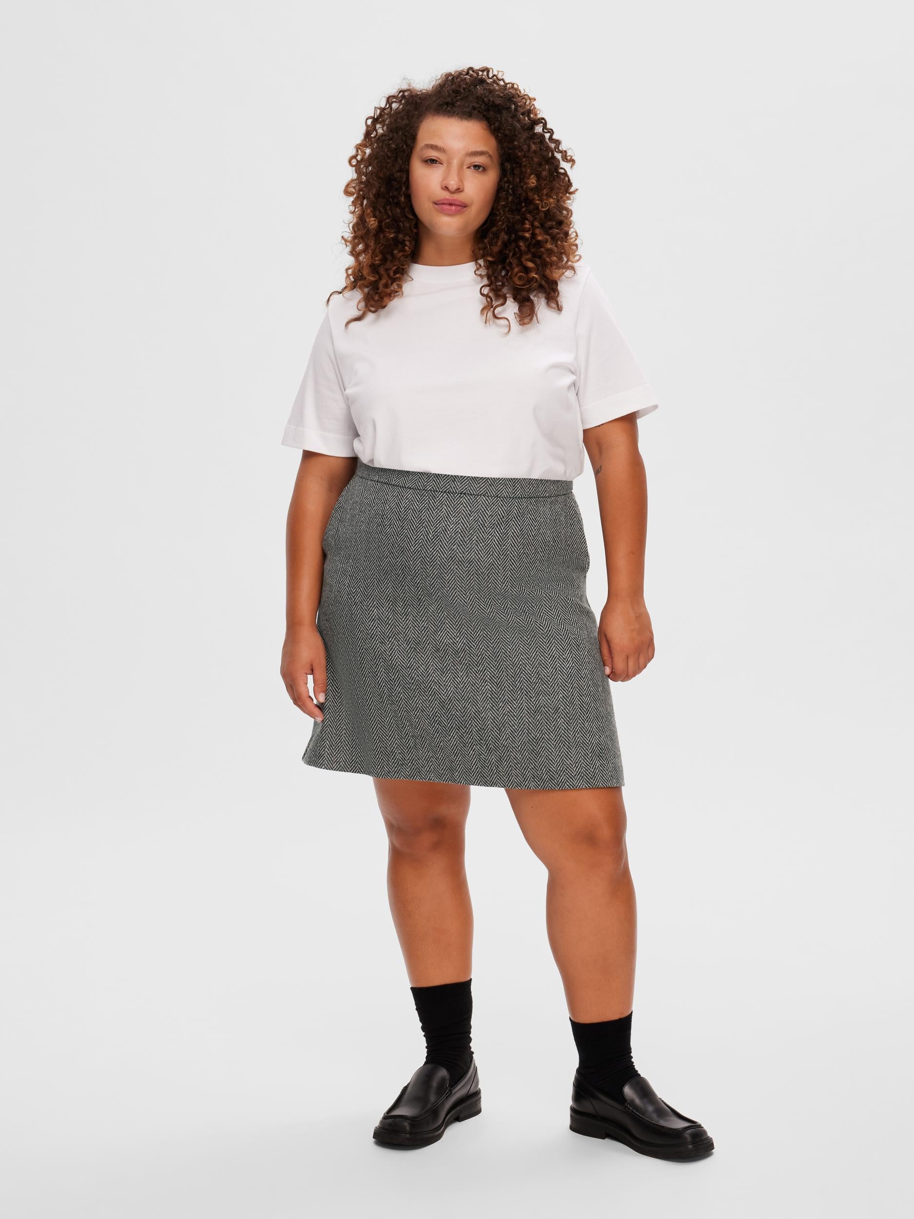 Hera-Ula HW Mini Wool Skirt - Dark Grey Melange W/Herringbone
