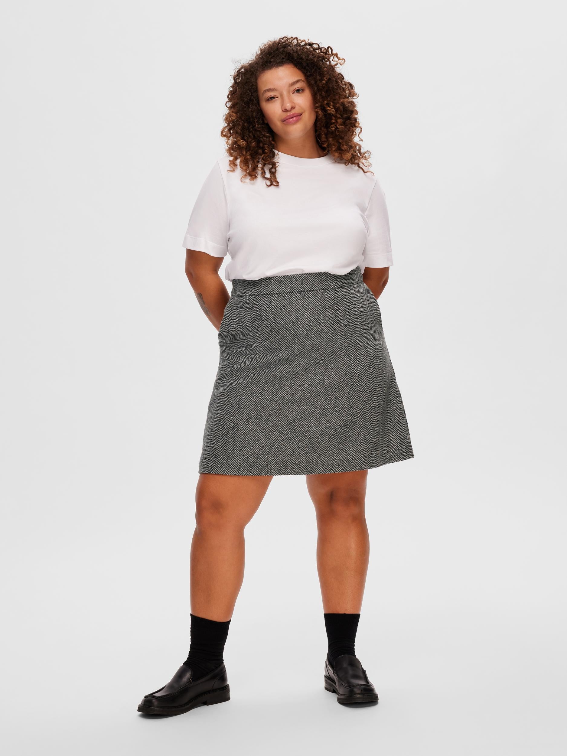 Hera-Ula HW Mini Wool Skirt - Dark Grey Melange W/Herringbone