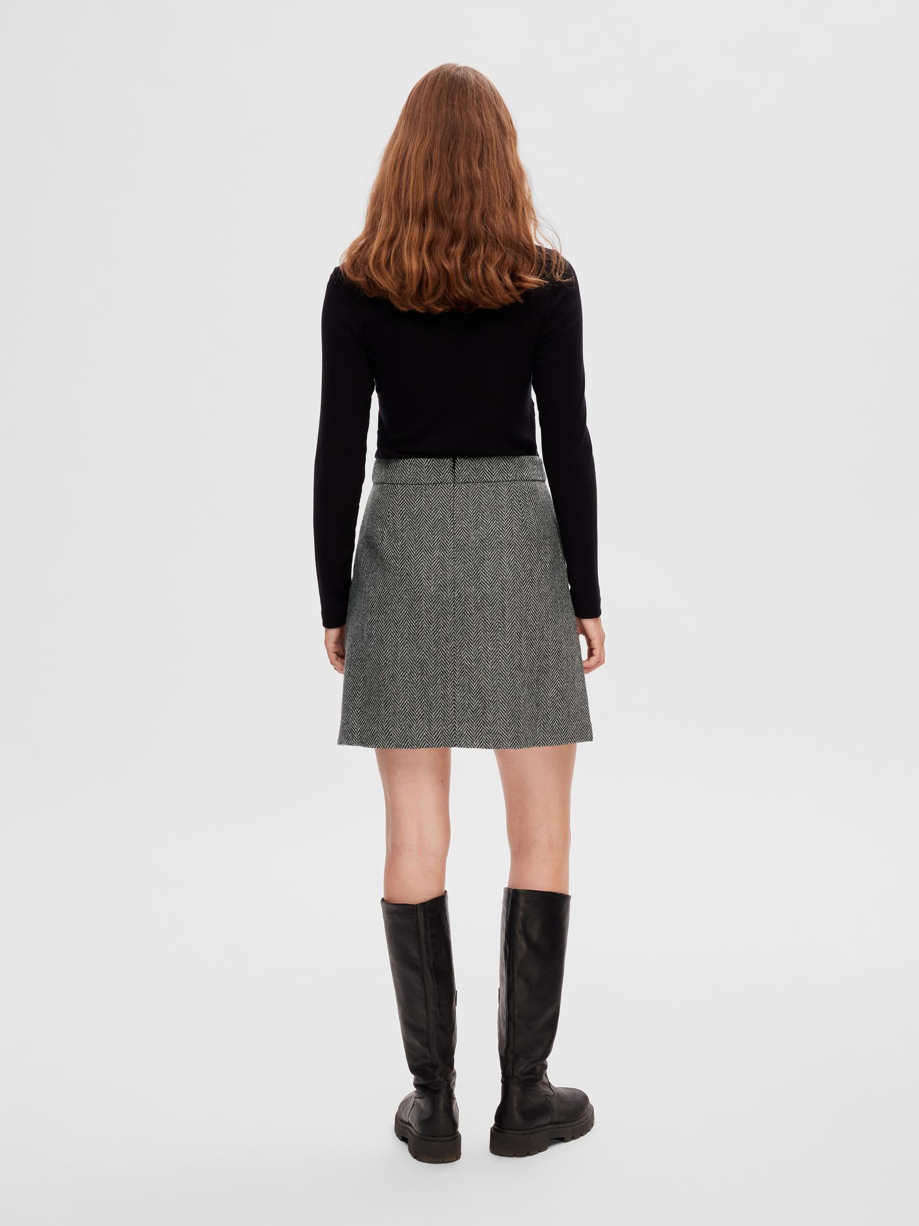 Hera-Ula HW Mini Wool Skirt - Dark Grey Melange W/Herringbone