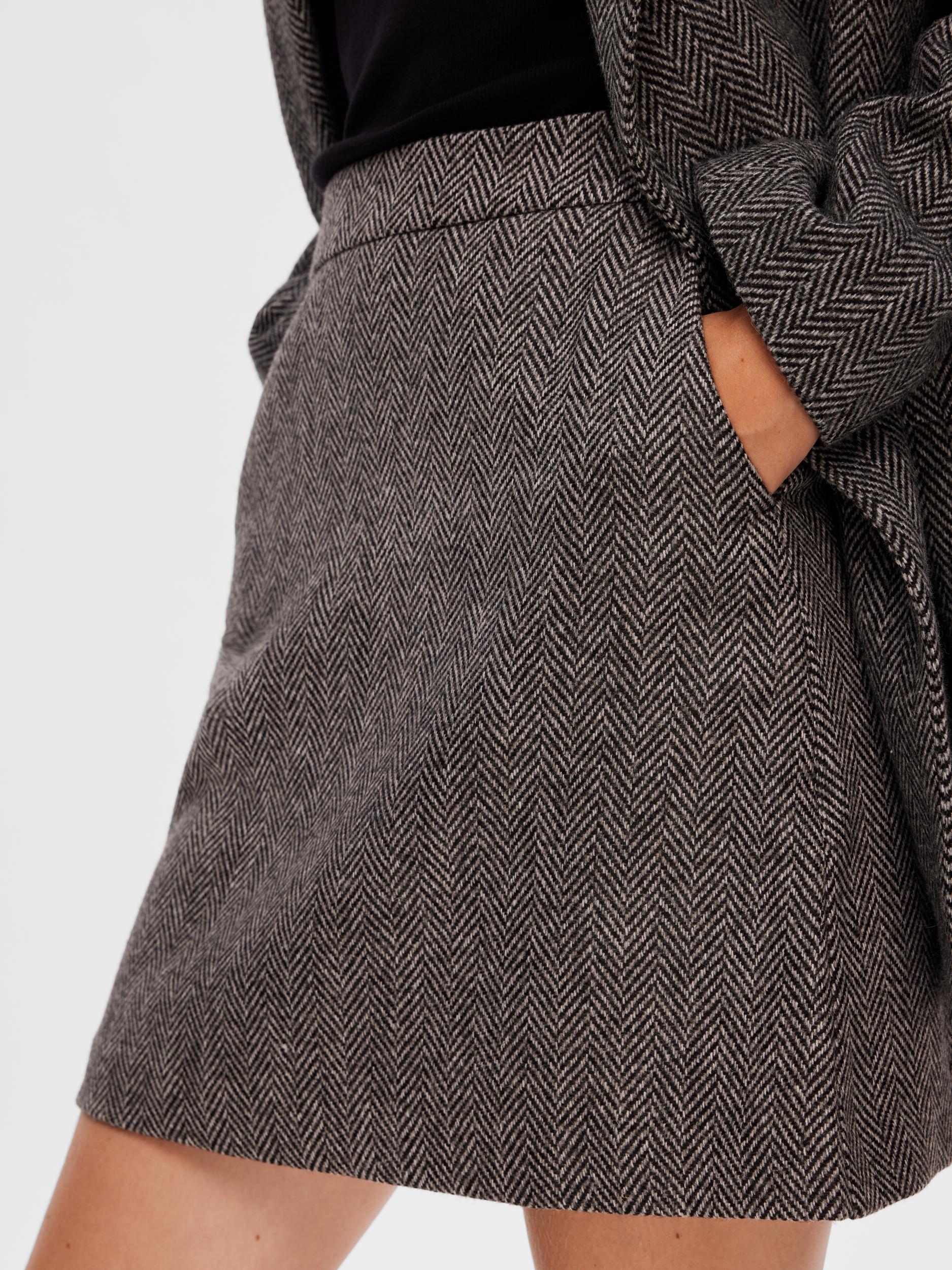 Hera-Ula HW Mini Wool Skirt - Dark Grey Melange W/Herringbone