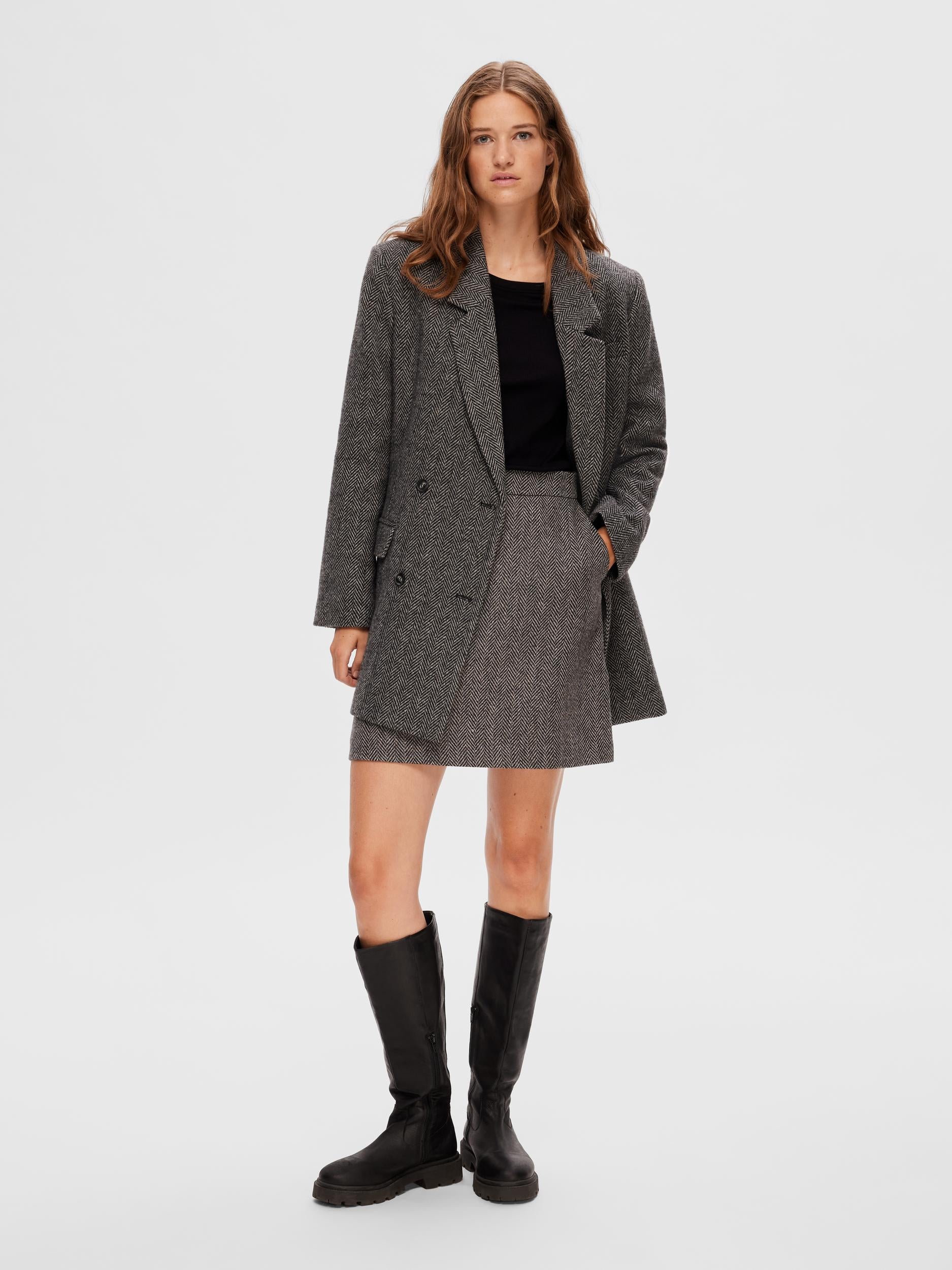 Hera-Ula HW Mini Wool Skirt - Dark Grey Melange W/Herringbone