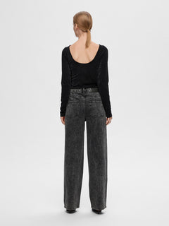 Marley-Dia Hw Dark Grey Wide Jeans - Dark Grey Denim Diamond Surface