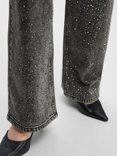 Marley-Dia Hw Dark Grey Wide Jeans - Dark Grey Denim Diamond Surface