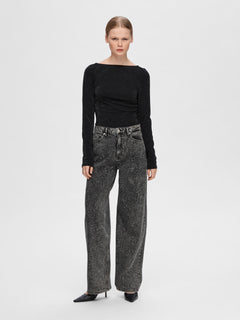 Marley-Dia Hw Dark Grey Wide Jeans - Dark Grey Denim Diamond Surface