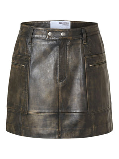 Nana Mw Mini Leather Skirt - Black Rub Off Look