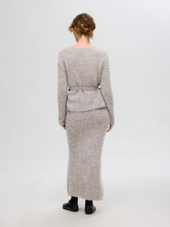 Gabella Ls Knit Bow Cardigan - Steel Gray Melange